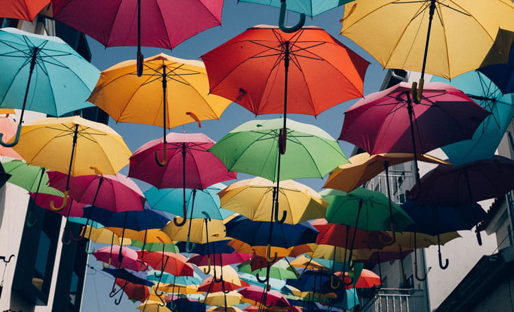 Street roofed with umbrellas, Agueda, Portugal
